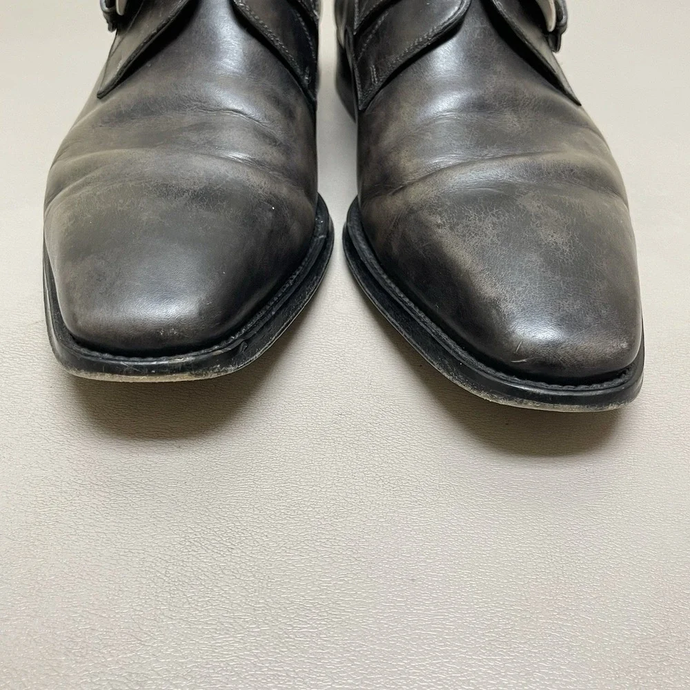 Magnanni Monk Strap Dress Shoes Men 9 M Gray Leather Buckle Brogue Oxford Loafer